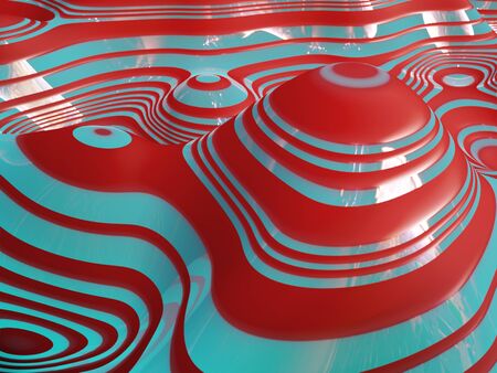 Blue and red striped bumpy wallpaper with shiny reflections on the surface.の写真素材