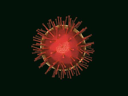 Single virus cell on black background. 3D implentation.の写真素材
