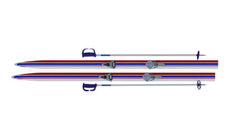 Historic 1970 ski with binding and poles. 3d generated on white background and neutral lighting for universal useの写真素材