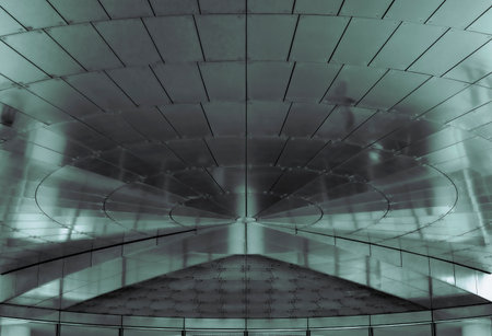 Futuristic metallic monochrome facade backdrop.の写真素材