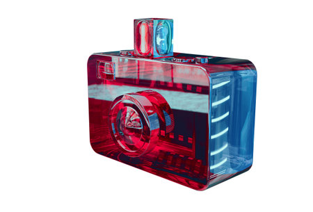 Stylized retro point and shoot camera with transparent plastic appearance. 3d renderingの写真素材