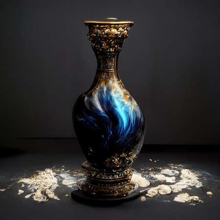 An ornate baroque vase, digital art style, intricate detail, 3d illustrationの素材