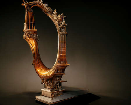 Picture of baroque harp statue, 3d illustration, 3d renderの素材