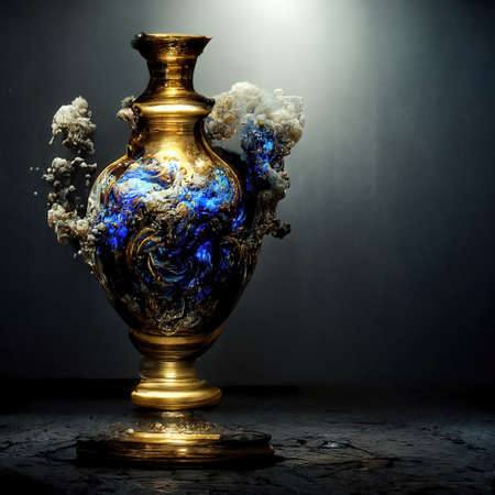 An ornate baroque vase, digital art style, intricate detail, 3d illustrationの素材