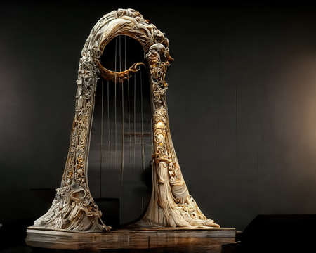 Picture of baroque harp statue, 3d illustrationの素材