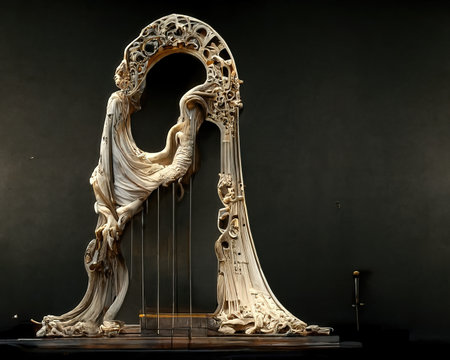 Picture of baroque harp statue, 3d illustrationの素材