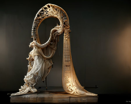Picture of baroque harp statue, 3d illustrationの素材