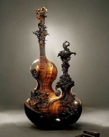 Picture of baroque violin statue, 3D illustrationの素材
