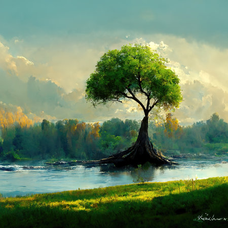 Digital painting of a peaceful nature scene, Illustrationの素材
