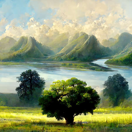 Digital painting of a peaceful nature scene, Illustrationの素材