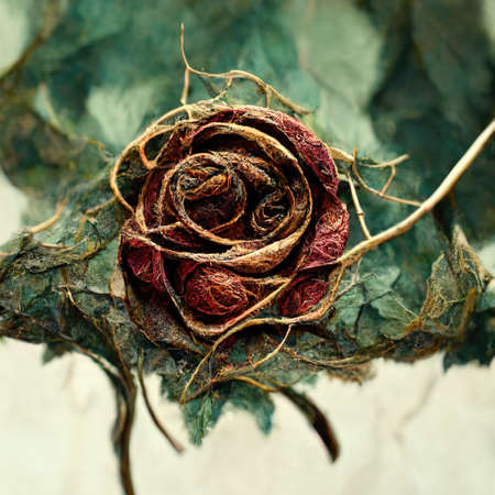 Picture of dried rose with dried vines, 3d illustrationの素材