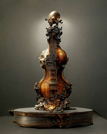 Picture of baroque violin statue, 3D illustrationの素材