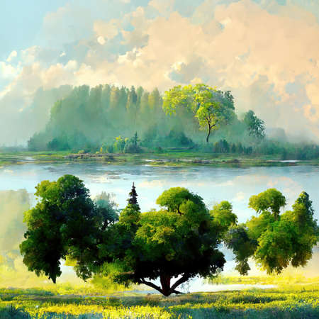 Digital painting of a peaceful nature scene, Illustrationの素材