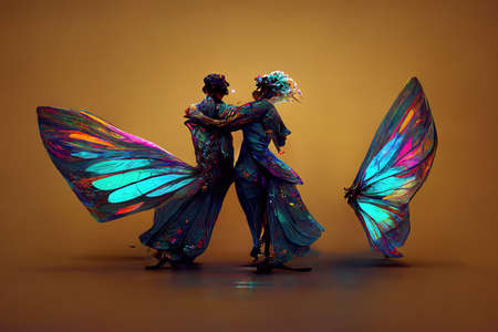 Digital art of a pair of human butterfly, 3d illustrationの素材