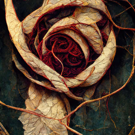 Picture of dried rose with dried vines, 3d illustrationの素材