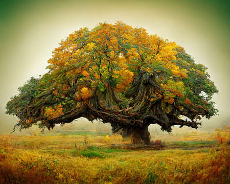Digital art of old big tree with amazing branches, 3d illustrationの素材