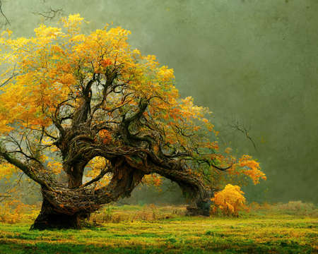 Digital art of old big tree with amazing branches, 3d illustrationの素材