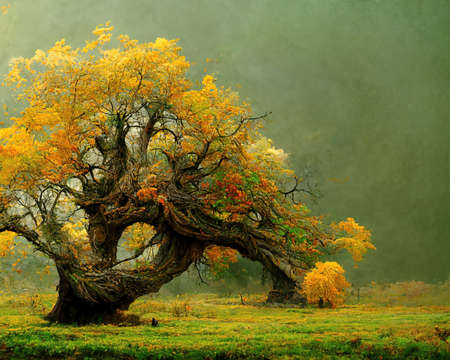 Digital art of old big tree with amazing branches, 3d illustrationの素材