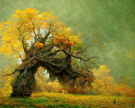 Digital art of old big tree with amazing branches, 3d illustrationの素材