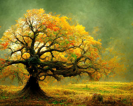 Digital art of old big tree with amazing branches, 3d illustrationの素材
