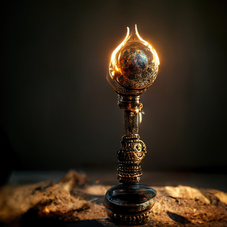 Digital art of ancient god artifact, 3d illustrationの素材