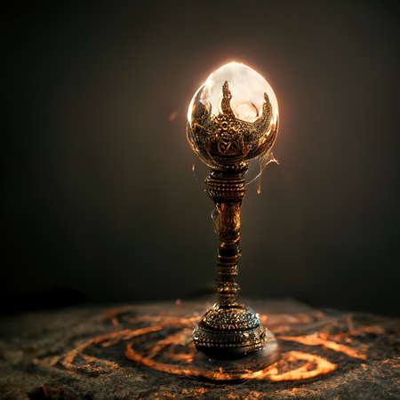 Digital art of ancient god artifact, 3d illustrationの素材