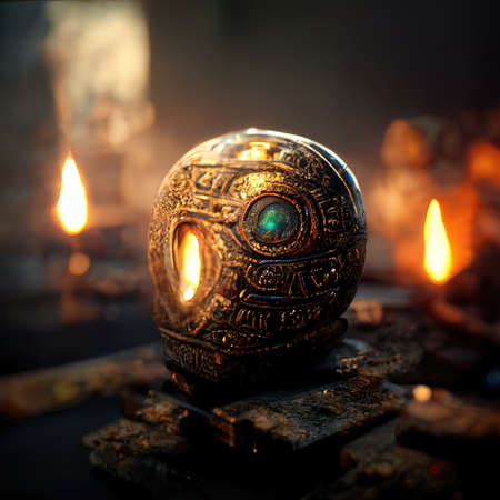 Digital art of ancient god artifact, 3d illustrationの素材