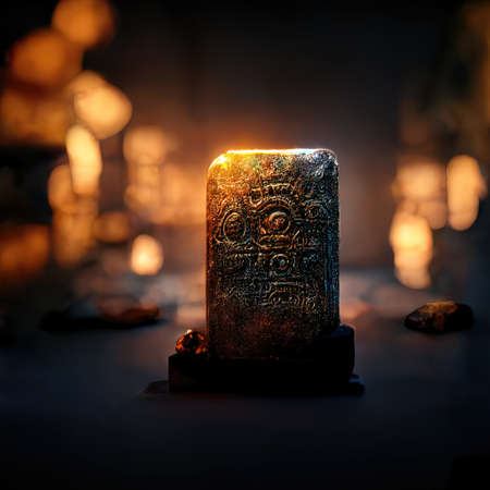 Digital art of ancient god artifact, 3d illustrationの素材