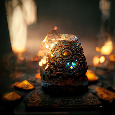 Digital art of ancient god artifact, 3d illustrationの素材