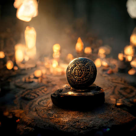 Digital art of ancient god artifact, 3d illustrationの素材