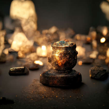 Digital art of ancient god artifact, 3d illustrationの素材