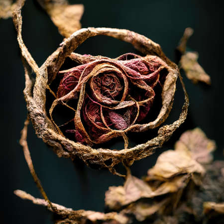 Picture of dried rose with dried vines, 3d illustrationの素材