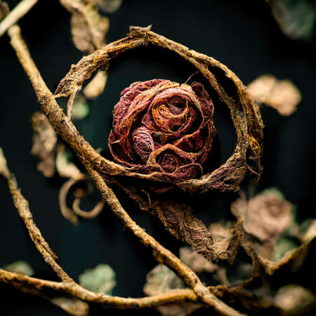 Picture of dried rose with dried vines, 3d illustrationの素材