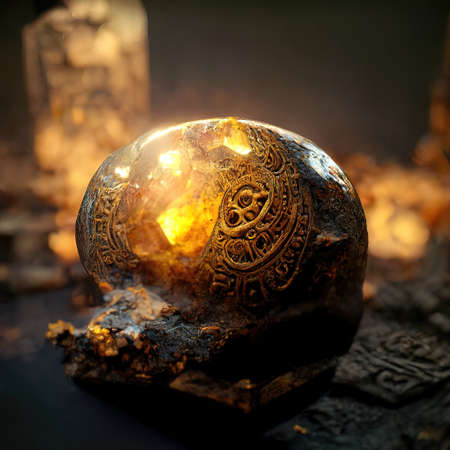Digital art of ancient god artifact, 3d illustrationの素材