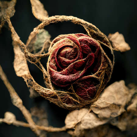 Picture of dried rose with dried vines, 3d illustrationの素材