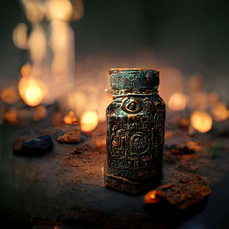 Digital art of ancient god artifact, 3d illustrationの素材