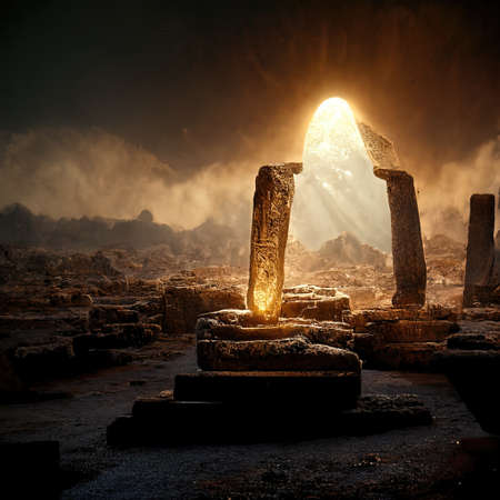 Digital art of ancient god artifact, 3d illustrationの素材