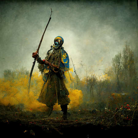 Digital art of warrior fight for Ukraine, 3d Illustrationの素材
