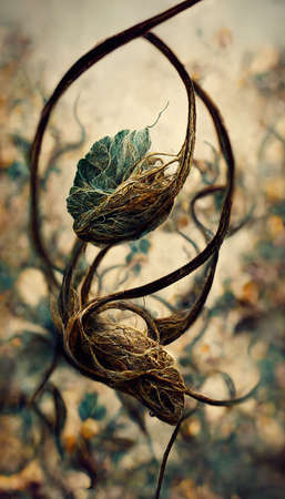 Digital art of dried seeds with vines, 3d Illustrationの素材