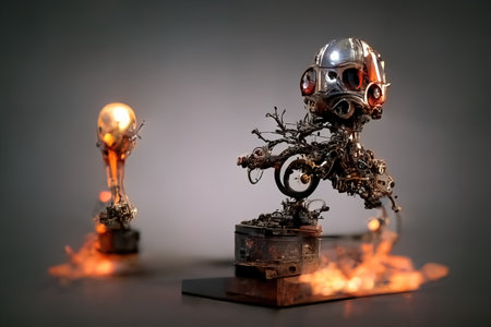 Metal figurine made of scrap, 3d illustrationの素材