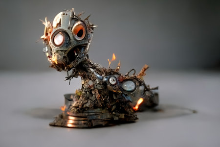 Metal figurine made of scrap, 3d illustrationの素材