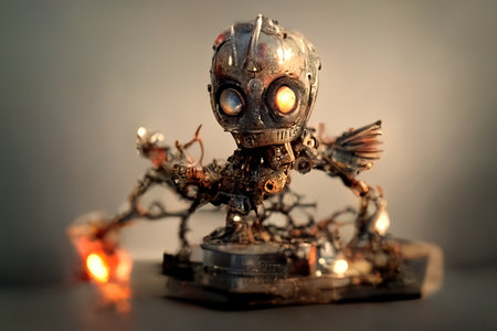 Metal figurine made of scrap, 3d illustrationの素材
