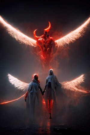 Angel and devil, digital art, 3d Illustrationの素材