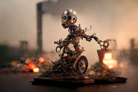 Metal figurine made of scrap, 3d illustrationの素材