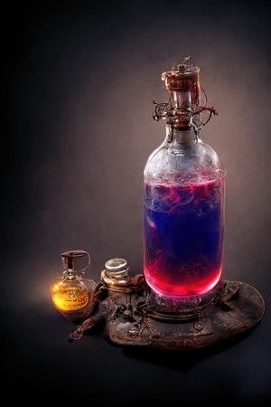 Magic potion bottle, digital art style, 3d Illustrationの素材