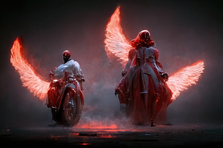 Angel and devil, digital art, 3d Illustrationの素材