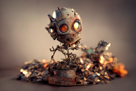 Metal figurine made of scrap, 3d illustrationの素材