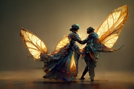 Digital art of a pair of human butterfly, 3d illustrationの素材