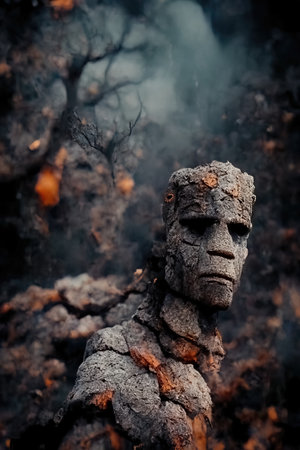 Stone giant made of rock, digital art style, 3d Illustrationの素材