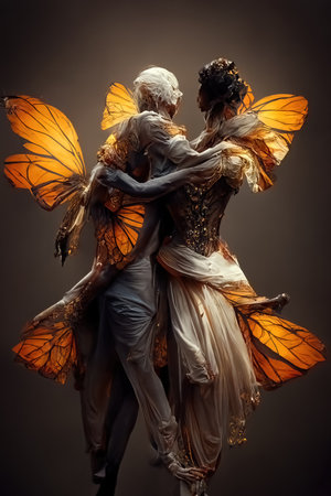 Digital art of a pair of human butterfly, 3d illustrationの素材
